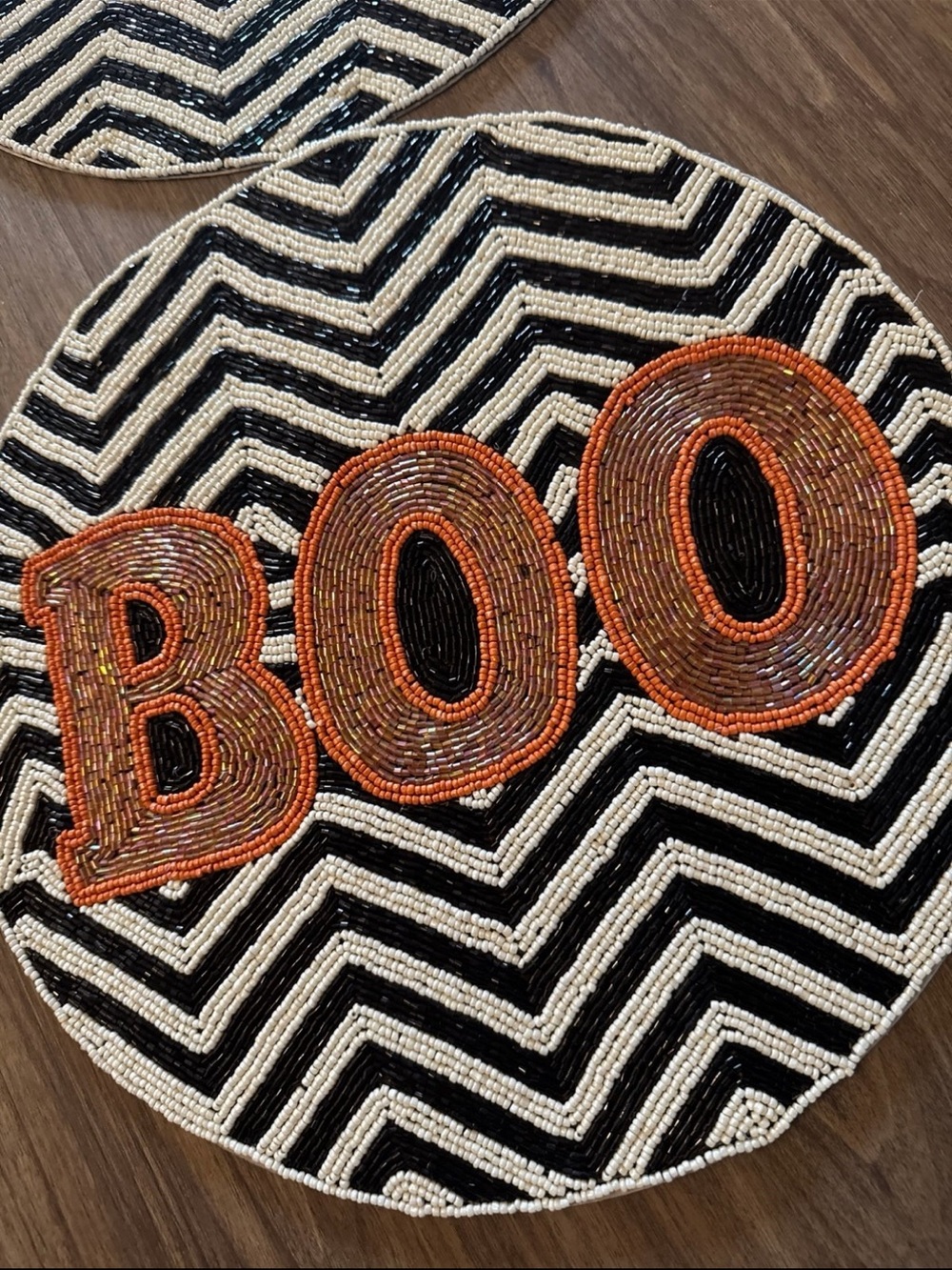 BOO Beaded Decorative charger new - Black, White & Orange